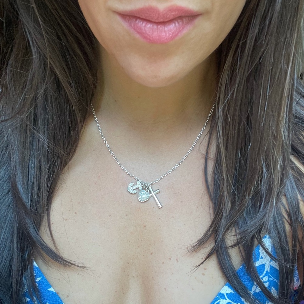 Silver Multi-Charm necklace: Heart, Anchor & Cross